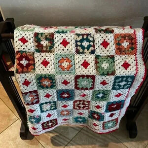 VTG 1980 Crochet Granny Square Afghan….45”x48” Handmade
